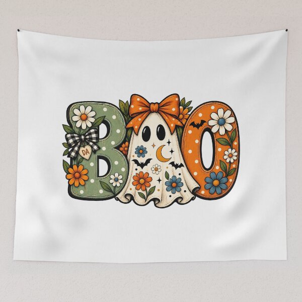 Item preview, Cute Boo Ghost Coquette Floral Bow Halloween Typography Art designed and sold by DesignArtist.ia.