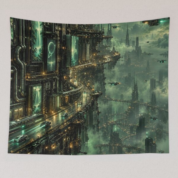 Item preview, Futuristic Green Cyberpunk City Sci Fi Megacity designed and sold by IRON SIREN.