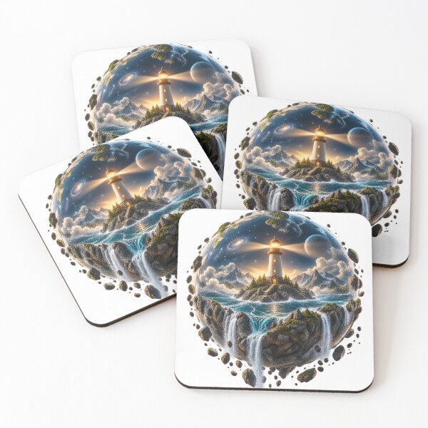Item preview, Lighthouse Inside a Floating Planet – Surreal Cosmic Ocean Art designed and sold by okay 2 look .