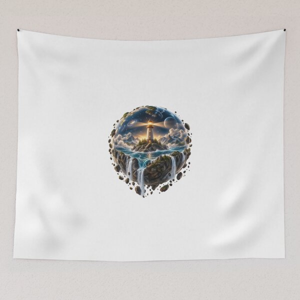 Item preview, Lighthouse Inside a Floating Planet – Surreal Cosmic Ocean Art designed and sold by Prince Tripathi .
