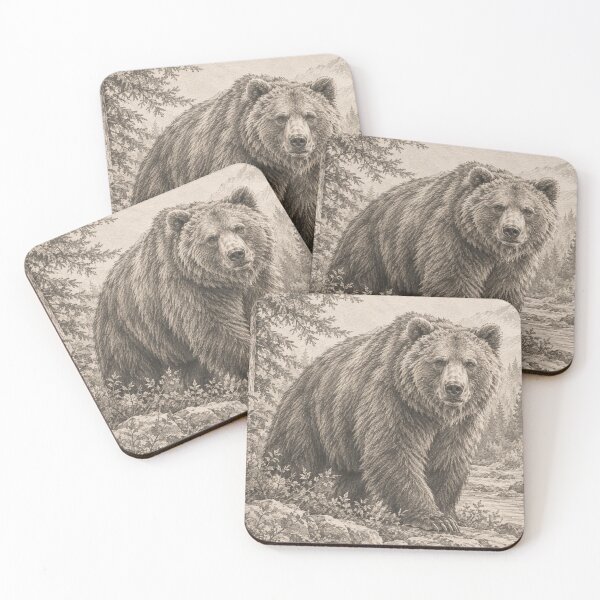 Item preview, Grizzly Bear Wilderness Sketch Vintage Wildlife Art designed and sold by HeartofDesigns.