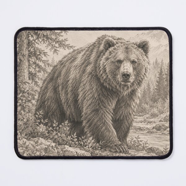Item preview, Grizzly Bear Wilderness Sketch Vintage Wildlife Art designed and sold by HeartofDesigns.