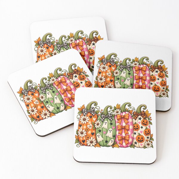 Item preview, Coquette Pumpkin Stack Pink Green Orange Gingham Bow Halloween Art designed and sold by DesignArtist.ia.