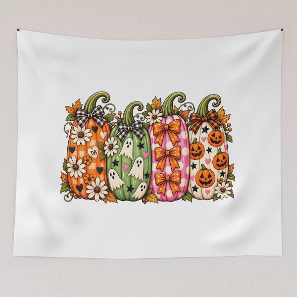 Item preview, Coquette Pumpkin Stack Pink Green Orange Gingham Bow Halloween Art designed and sold by DesignArtist.ia.