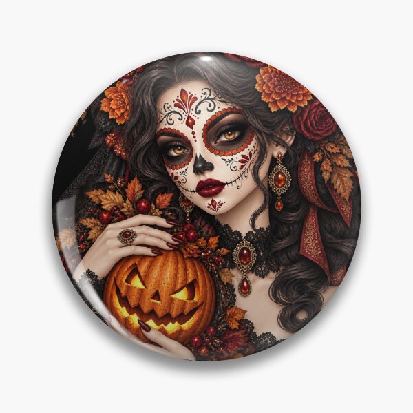 Item preview, Catrina with Pumpkin – Autumnal Día de los Muertos Gothic designed and sold by Lichtisign.