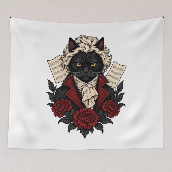 Item preview, Classical Virtuoso Black Cat Composer Art designed and sold by Old's Cool Cat Studio.
