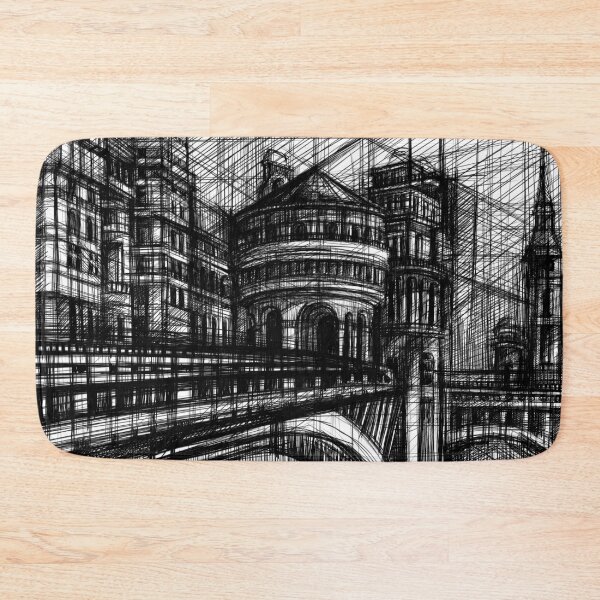 Item preview, Imaginary City Architectural Sketch – Black and White Urban Fantasy Art designed and sold by IlustratorCAT.