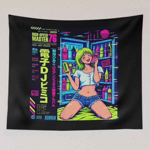 Item preview, Retro Japanese Anime Cyberpunk DJ Girl Pixel Art designed and sold by zumerdiego.