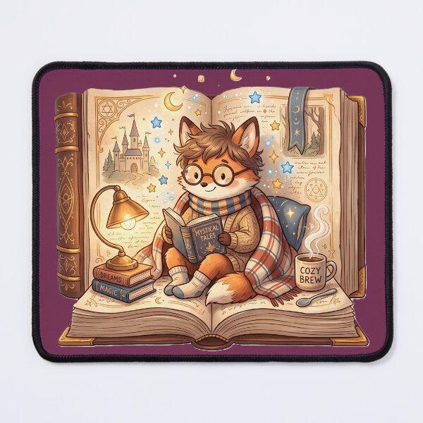 Item preview, Cozy Fox Bookworm Reading a Magical Story – Fantasy Book Lover Illustration designed and sold by Unwrapfashion.