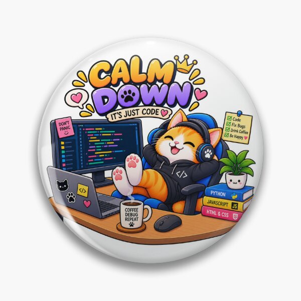 Item preview, Cute Cat Programmer – Calm Down It’s Just Code – Funny Coding Cat designed and sold by JrNergal.