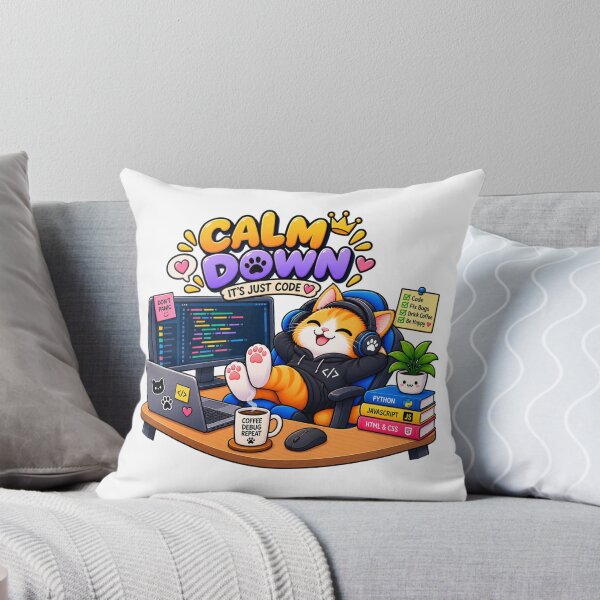 Item preview, Cute Cat Programmer – Calm Down It’s Just Code – Funny Coding Cat designed and sold by JrNergal.