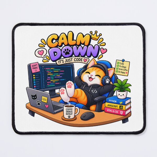 Item preview, Cute Cat Programmer – Calm Down It’s Just Code – Funny Coding Cat designed and sold by JrNergal.
