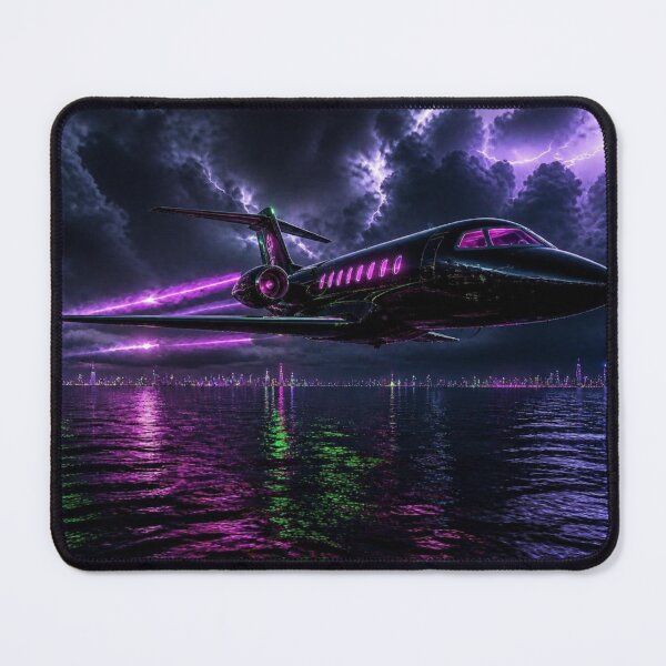 Item preview, Cyberpunk Private Jet - Neon Purple Lightning Storm designed and sold by LazyDayzCo.