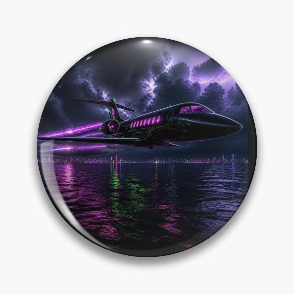 Item preview, Cyberpunk Private Jet - Neon Purple Lightning Storm designed and sold by LazyDayzCo.