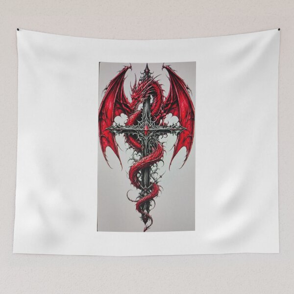 Item preview, Cross Dragon Tattoo Print designed and sold by Lichentroupe63.