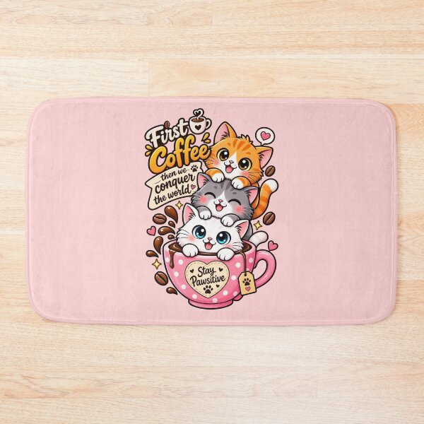 Item preview, Cute Cat Coffee – First Coffee Then We Conquer the World – Kawaii Cat Lover designed and sold by JrNergal.