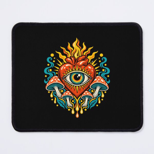 Item preview, Mystical All-Seeing Eye with Sacred Heart, Magic Mushrooms and Vibrant Flames designed and sold by potseed21.