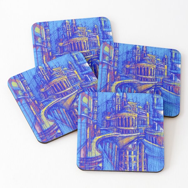 Item preview, Colorful Architectural Sketch – Blue Futuristic Cityscape Art designed and sold by IlustratorCAT.