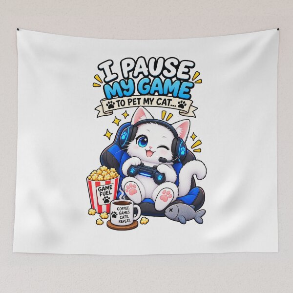 Item preview, Cute Gamer Cat – I Pause My Game to Pet My Cat Funny Gaming Design designed and sold by JrNergal.