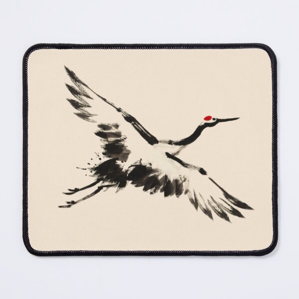 Item preview, Japanese sumi-e ink wash painting of a single red-crowned crane in flight designed and sold by 123ks.