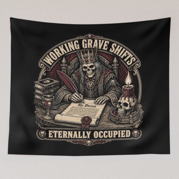 Item preview, Working Grave Shifts Lich King Shirt Funny Dark Fantasy Necromancer Tee designed and sold by Dice_Goblin_Studio.