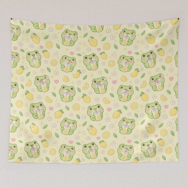 Item preview, Kawaii Frog Lemonade Pastel Pattern designed and sold by Soft Berry Studio.