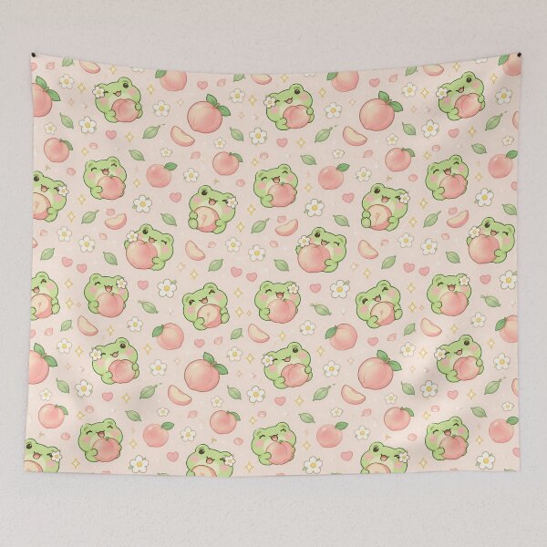 Item preview, Kawaii Frog Peach Pastel Pattern designed and sold by Soft Berry Studio.