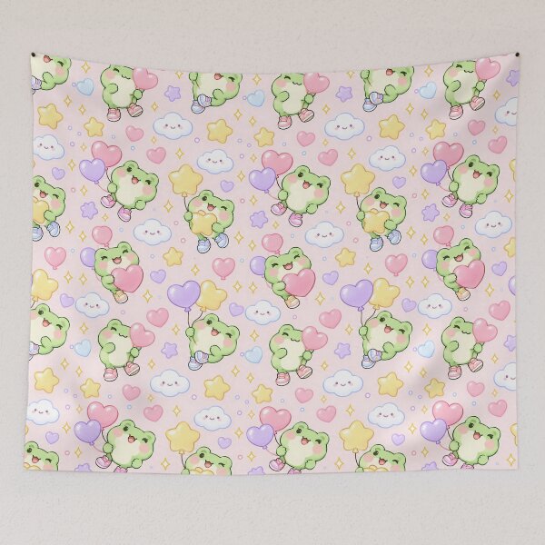 Item preview, Kawaii Frog Balloon Pastel Pattern designed and sold by Soft Berry Studio.