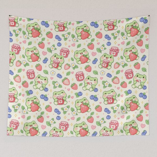 Item preview, Kawaii Frog Berry Jam Pastel Pattern designed and sold by Soft Berry Studio.