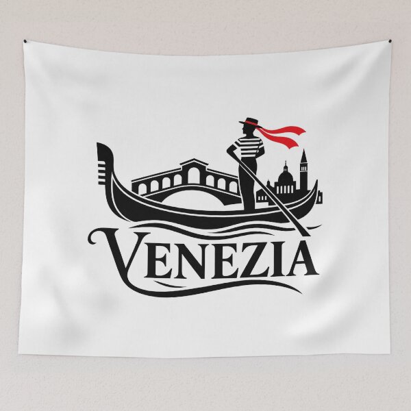 Item preview, Venezia Gondolier Silhouette with Rialto Bridge Illustration designed and sold by MetaModel Editions.