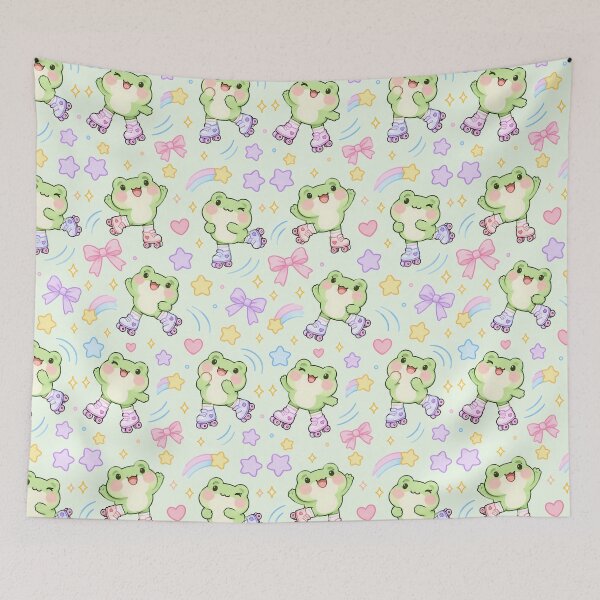 Item preview, Kawaii Frog Roller Skates Pastel Pattern designed and sold by Soft Berry Studio.
