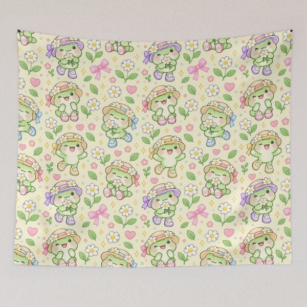 Item preview, Kawaii Frog Daisy Hat Pastel Pattern designed and sold by Soft Berry Studio.