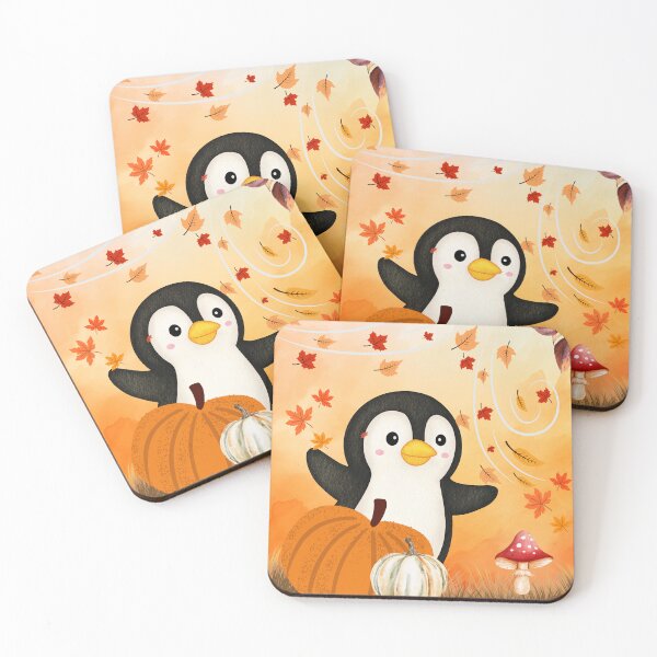 Item preview, Happy Fall Penguin – Funny Autumn Penguin with Pumpkins & Leaves designed and sold by PureHopeStudio.