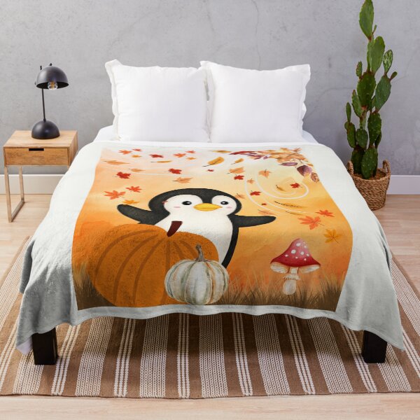 Item preview, Happy Fall Penguin – Funny Autumn Penguin with Pumpkins & Leaves designed and sold by PureHopeStudio.