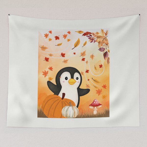 Item preview, Happy Fall Penguin – Funny Autumn Penguin with Pumpkins & Leaves designed and sold by PureHopeStudio.