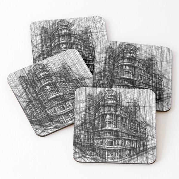 Item preview, Curved Building Architectural Sketch – Black and White Urban Art. designed and sold by IlustratorCAT.