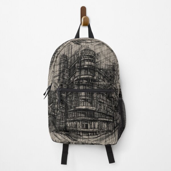 Item preview, Curved Building Architectural Sketch – Black and White Urban Art. designed and sold by IlustratorCAT.