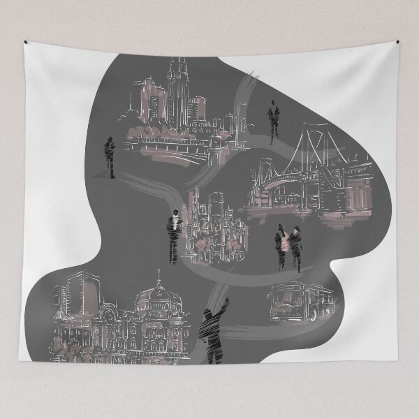 Item preview, Tokyo City Landmarks Sketch Illustration with Silhouette People and Roads designed and sold by maewjpho.