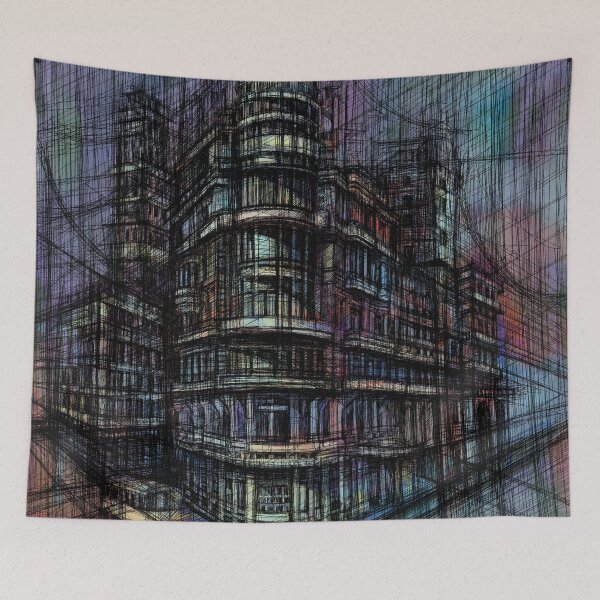 Item preview, Moody Architectural Cityscape – Colorful Curved Building Art designed and sold by IlustratorCAT.