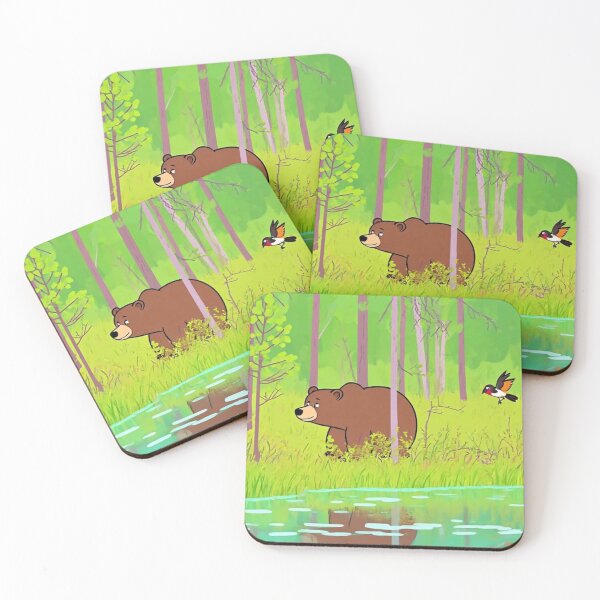 Item preview, Cute Brown Bear Walking in a Lush Green Forest with Birds - Nature Wildlife Illustration" designed and sold by BLUESKY11a.