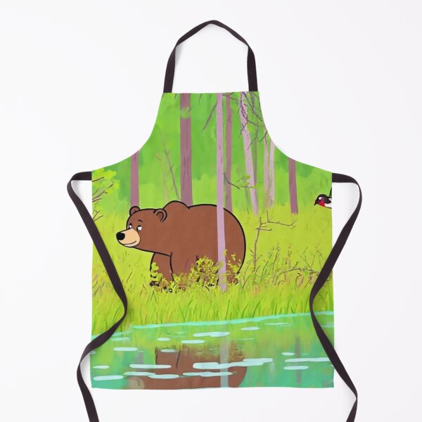 Item preview, Cute Brown Bear Walking in a Lush Green Forest with Birds - Nature Wildlife Illustration" designed and sold by BLUESKY11a.