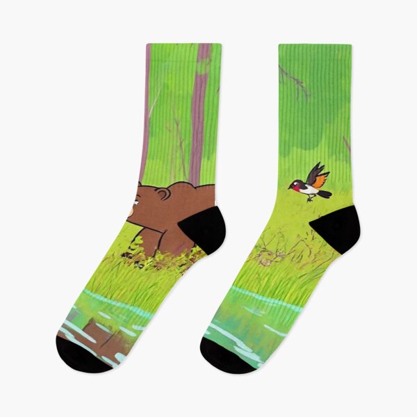 Item preview, Cute Brown Bear Walking in a Lush Green Forest with Birds - Nature Wildlife Illustration" designed and sold by BLUESKY11a.