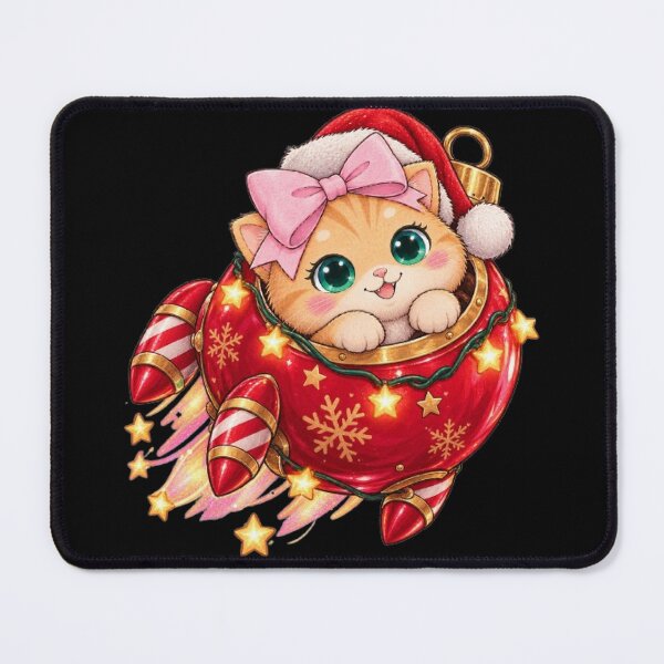 Item preview, Cute Christmas Cat Rocket Ornament Flight designed and sold by Luna's World - Moody Vibes Studio.