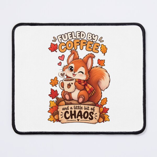 Item preview, Cute Red Squirrel Autumn Coffee – Fueled by Coffee and a Little Chaos designed and sold by JrNergal.