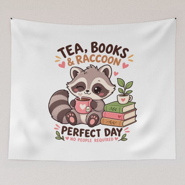 Item preview, Cute Raccoon Tea and Books – Cozy Kawaii Reader Funny Design designed and sold by JrNergal.
