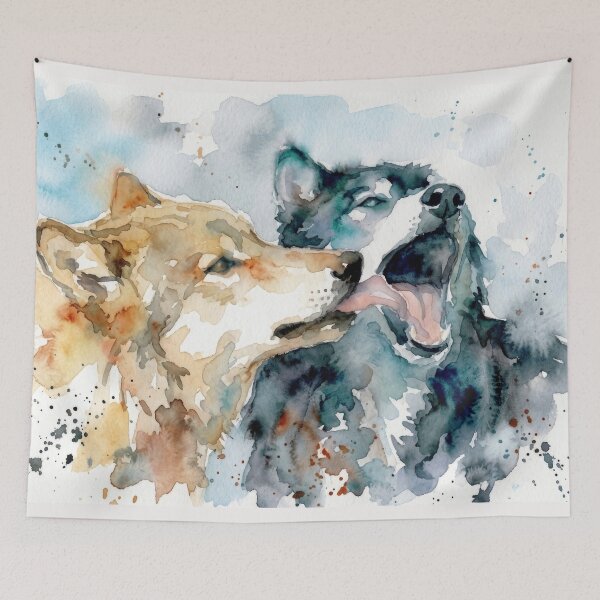 Item preview, Affectionate Two Wolves Watercolor Art designed and sold by caracatita75.