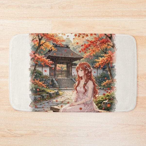 Item preview, Japan Kyoto Temple with a Sweet Redhead Traveler in a Romantic Pink Dress, Autumn Leaves and Peaceful Japanese Landscape designed and sold by DibujandoPorfa.