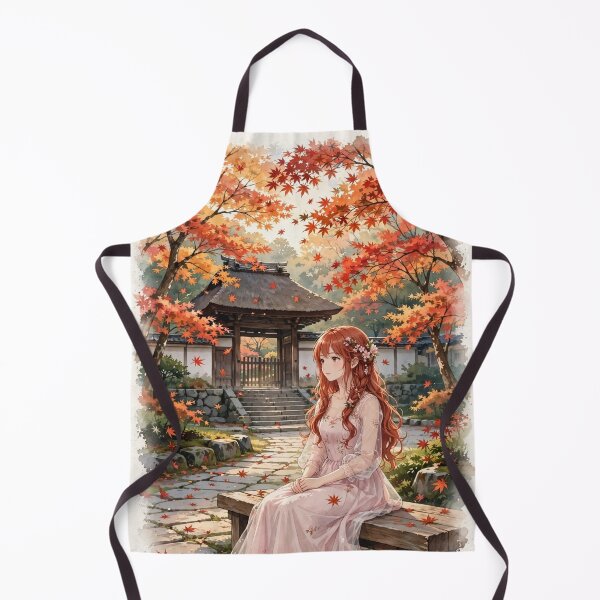 Item preview, Japan Kyoto Temple with a Sweet Redhead Traveler in a Romantic Pink Dress, Autumn Leaves and Peaceful Japanese Landscape designed and sold by DibujandoPorfa.