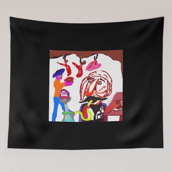 Item preview, Whimsical Butcher Scene with Colorful Characters designed and sold by J-Mindful.