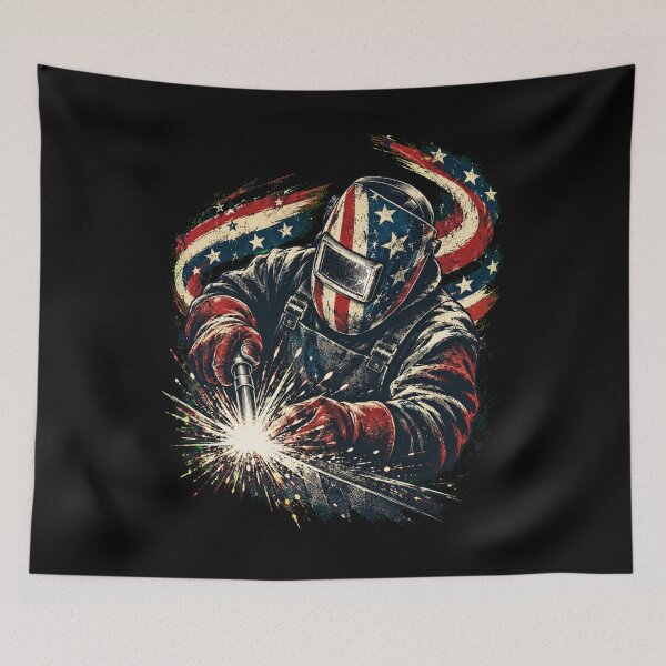 Item preview, Welding Warrior Astronaut American Flag Space Welder designed and sold by THREE LITTLE BEANS.